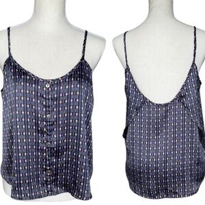 Pauln KC Gray Pink Yellow Diamond Print Stripe Cami Tank Top Silky Satin Sz M